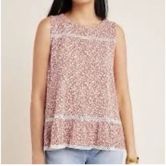 Anthropologie Maeve Floral High Neck Semi Crop Tank Top Size M - Picture 2 of 7